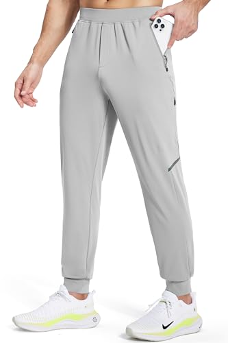 M MAROAUT Pantalones Deportivos de Rendimiento para Hombre con Bolsillos con Cremallera, Pantalones Deportivos elásticos para Gimnasio, Entrenamiento, Atletismo, Gris Claro, Small