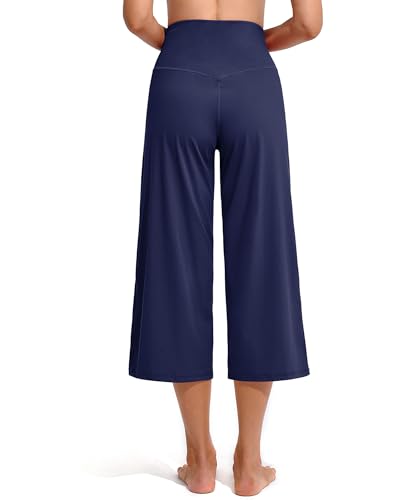 Image of Promover 14 inch /21 inch /23 inch /25 inch Inseam Capri Pants for Women Wide Leg Yoga Cropped Pants with Pockets Loose Casual Summer Pant