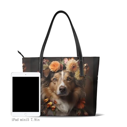 Dog Girl with Flowers Stylish Waterproof Handbag for Women - Lightweight Travel Tote with Double-Sided Digital Print, Large Capacity3