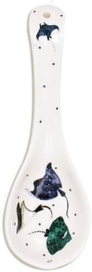 Ceramic Spoon Rest with Colorful Manta Rays, 9.25