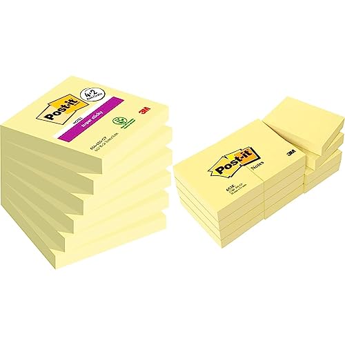 Notes Post-it Super Sticky Jaune Canari 76x76mm et Blocs Jaune Pastel 51x38mm