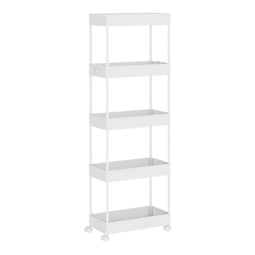 Klihome Chariot à roulettes, Chariot Étoite à 5 Niveaux, Étagère de Rangement Roulante avec 4...