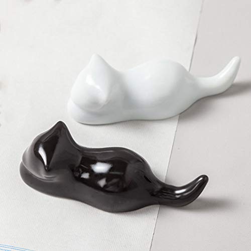 EXCEART 2Pcs Projeto Do Gato Do Estilo Japonês de Cerâmica Pauzinhos Colher Resto Titular Pincel de