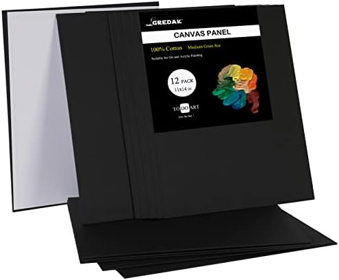 Gredak Black Canvases for Painting, 11x14 Inch 12-Pack Blank Black Canvas, 100% Cotton Canvas Panels, Paint Supplies for Adult, Perfect Art Supplies for Acrylics and Oil Paints