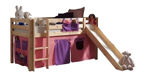 möbelando Spielbett >Pino< in Kiefer massiv Natur lackiert - 210x114x218 (BxHxT)