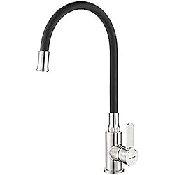 Grifo Flexible Para Fregadero Ibergrif M22119-2 - Grifo de Cocina Negro con Caño Flexible Universal, Grifería para Fregadero, Acero Inoxidable Cepillado