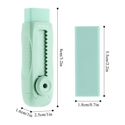 Image of M&G 4+1 Pack Rubber Erasers Sliding Retractable Eraser, Soft Cute Erasers Push Pull Large Pencil Eraser with Plastic Sleeve 4 Refill Eraser for Students Kids, School Office Home Supplies (Green)