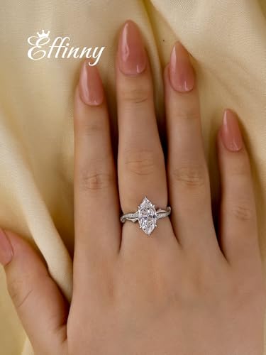 3ct Elongated Marquise Cut Engagement Ring,Twisted 925 Sterling Silver Simulated Diamond Promise Ring for Wedding,Daily,Travel4