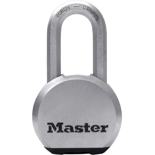 Master Lock M830EURDLH Candado Alta Seguridad, Llave, Acero Inoxidable, Exterior, Arco Largo, Adecuado para Portales, Garages, Sótanos