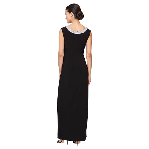 Image of Alex Evenings Women's Long Jersey Dress with Ruched Front and Embellished Neckline (Petite and Regular Sizes)