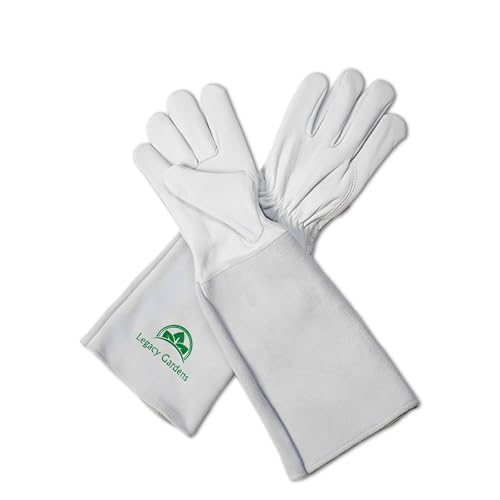 Leather Gardening Gloves for Women & Men, Long Garden Gloves, Cowhide Gauntlet Rose Pruning Thorn Resistant, Forearm Protection, Medium, Natural