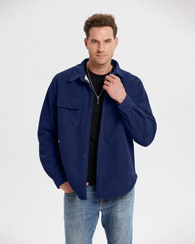 Locachy Men's Warm Fleece Sherpa Lined Corduroy Shirt Soft Long Sleeve Button Down Shirt Jacket4
