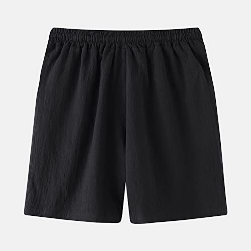 Mens Quick Dry Solid 4 Way Stretch Swim Trunks Swimwear Bathing Suits Cotton Linen Summer Thin Mid-Waist Beach Shorts 14