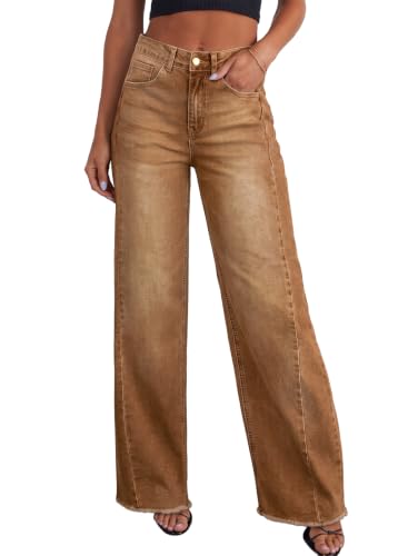 Sidefeel Women's Wide Leg Jeans High Waisted Denim Pants Size 4 Brown