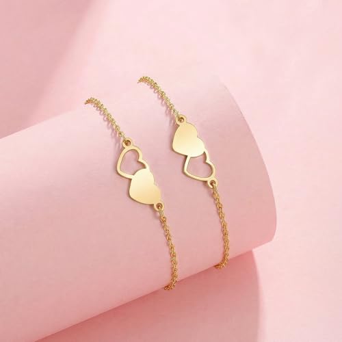 Image of 2 & 3 Pcs Triple Heart Link Sister BFF Bangle Bracelet Set | Matching Bestie Friendship Jewelry, Mother's Day Graduation Gifts for Women Teengirls