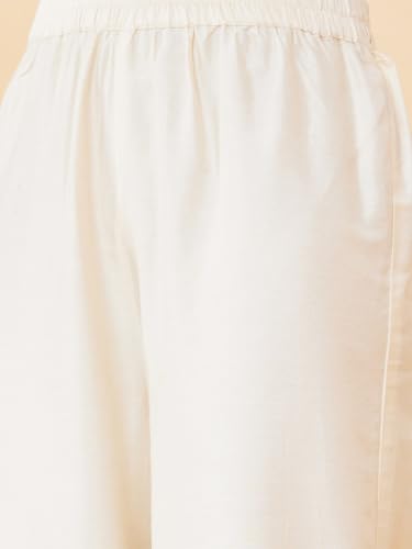 Image of Globus Women Straight Mid Rise Off White Solid Palazzos, 28