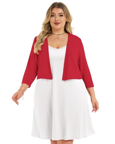 Image of Plus Size Shrugs for Women 3 /4 Sleeve Cropped Cardigan Knit Sweaters Open Front Bolero 2026