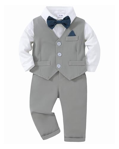 Toddler Baby Boy Gentleman Suits 4PCS Shirt+Vest+Bow Tie+Pants Baby Boy Sets for 3-24M