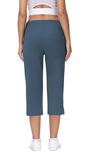 Women's Cropped Capri Pant Pull On Workout Drawstring Summer Capri Pants With Pockets Ladies Lightweight Yoga Capri/Ankle Pant (2Pack-Black And Navy, Xl) #TOP2