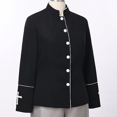 FAD-4U Women Long Sleeves Clergy Coat with Stand Up Collar Button Down Pastor Clergy Dresses3