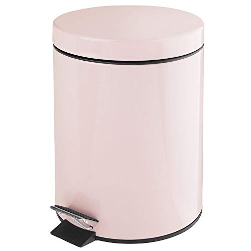 mDesign 5 Liter Round Small Metal Step Trash Can Wastebasket, Garbage Container Bin