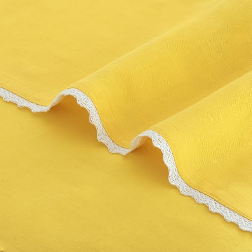 Image of FINGERCRAFT Lace Trim Cloth Napkins Set of 6, 20x20 Inch Cotton Linen Blend Dinner Napkins, Reusable Washable Table Napkins for Wedding, Farmhouse Dining, Parties & Home Decor (Lemon)