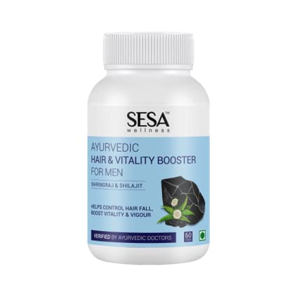 Sesa Ayurvedic Hair & Vitality Booster Tablets for Men - Boost Hair Growth & Vitality - Bhringraj, Shilajit & 7 Herbs - 100% VEG, 60 Caps