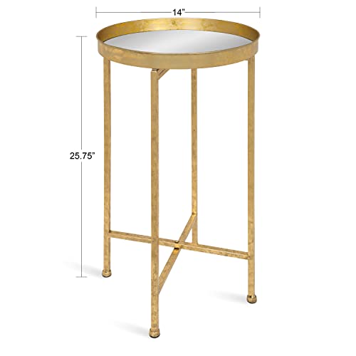 Image of Kate and Laurel Celia Round Metal Foldable Accent Table with Mirror Tray Top, Gold