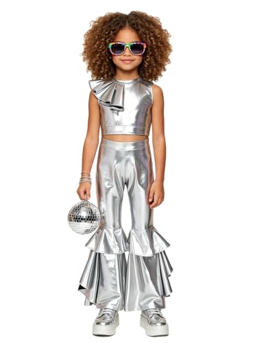 Costume Disco Fille 6-16 ans : Ensemble Deux Pièces Fluide avec Zip Dos