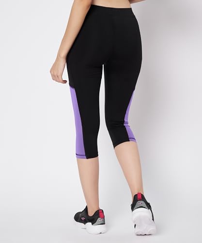 Image of Mehrang High-Waisted Capri Leggings with Side Pocket - Black & Contrast Color Block Activewear for Gym, Yoga, and Everyday Comfort for Women