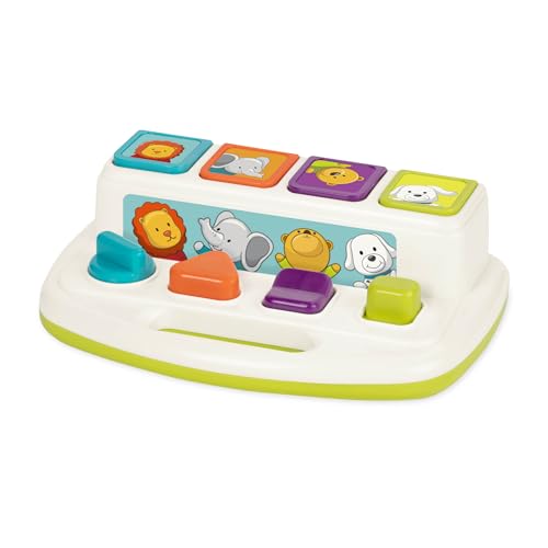 Battat – Pop-Up-Kameraden – Ursache-Wirkung-Spielzeug – 4 Pop-Up-Tiere – Entwicklungsförderndes Spielzeug mit Knöpfen und Farben – Für Kleinkinder, Kinder, Babies – 18 Monate +