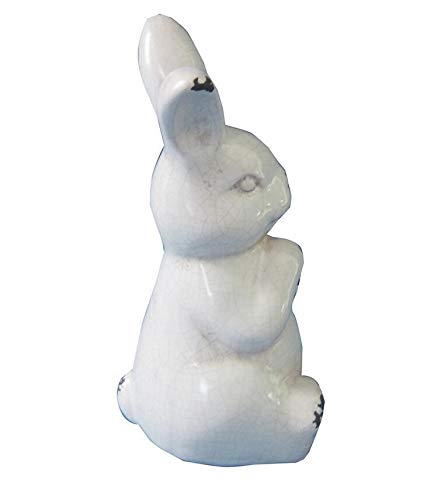 Realideas Antique White Bunny Ceramic Rabbit Statue Easter Spring Decoration With Distressed Rustic Bunny Figurine Mantel Shelf Ornament thumb #3