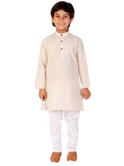 Image of Pro-Ethic Style Developer Kids Cotton Solid Ethnic Kurta Pajama Set|Traditional Style Kurta Pajama