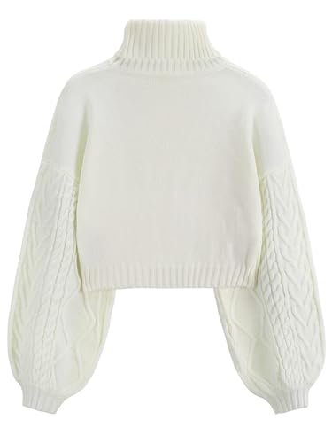 Image of ZAFUL Women's Cropped Turtleneck Sweater Lantern Sleeve Ribbed Knit Pullover Sweater Jumper