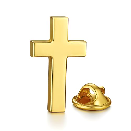 Pinos Cruz Cristiana Dorada | Grabado Láser En La Espalda | Pin's Católico Jesús 3D Color Oro | Pin Religioso Católico | Broche Para Hombre y Mujer, mm, Acero inoxidable, Ninguna