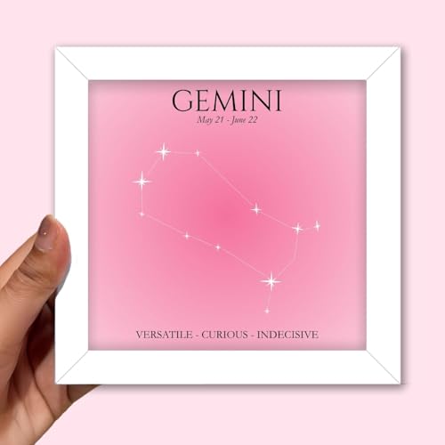 Cute Frames for Room | Zodiac Poster Astrology Star Sign Posters | Gemini Framed Poster for Wall | 6 x 6 inches | Feel Good for Wall, Bedroom, Living room | Pink Girly Aesthetic Posters