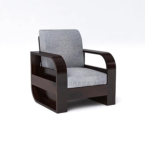 Image of Sheesham Wood 1 Seater Sofa Set for Living Room Furniture Wooden Sofa Set Single Seater for Home & Office