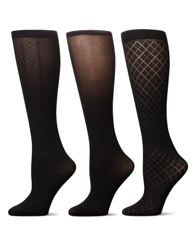 MeMoi Women's 3 Pair Pack Herringbone/Solid/Diamonds Trouser Socks