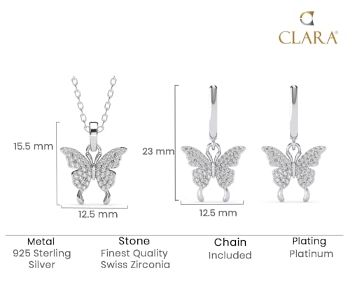 Image of Clara 925 Sterling Silver Fia Butterfly Pendant Earrings Chain Bracelet Anklet Ring Jewellery Set for Women & Girls| Platinum Plated | Gift for her