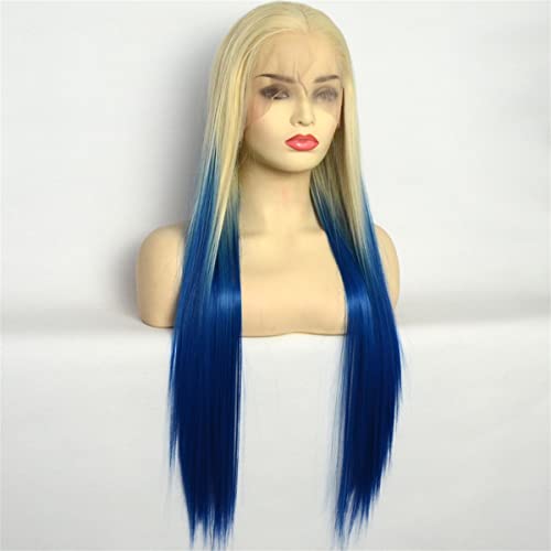 Perruque avant de lacet blonde bleu lisse 18" pour soirée et cosplay féminin