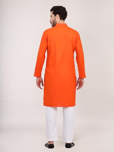 Image of HUZUR Men's Cotton Full Sleeve Long Knee Length Kurta Pajama Comfortable Wear for Festival and Occasion like Holi,Diwali,Eid,Haldi,Mehendi and Wedding