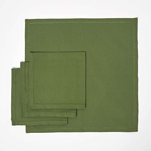 HOMESCAPES Stoffservietten olivgrün, 4er-Set Servietten mit Hohlsaum 45x45 cm, Tischservietten aus 100% Baumwolle… – Ansicht 3