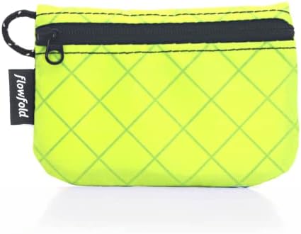 Flowfold Recycled Fabric Mini Zipper Pouch Water Repellent Small Pouch Wallet & Card Pouch for Keys, ID, Coins & AirPods Case Made in USA (Lime Green, Recycled Material)