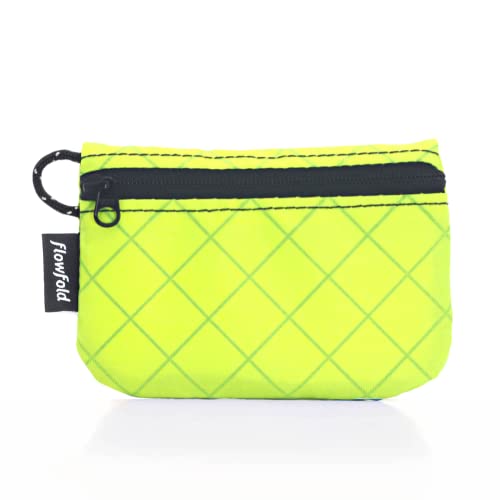 Flowfold Recycled Fabric Mini Zipper Pouch Water Repellent Small Pouch Wallet & Card Pouch For Keys, Id, Coins & Airpods Case Made In Usa (Lime Green, Recycled Material) #TOP3