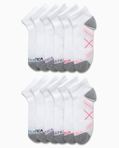 Image of Nautica Women's Quarter Cut Moisture Control Athletic Socks with Cushioned Comfort (12 Pack)