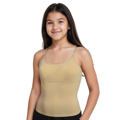 Image of DChica Cotton Padded Camisole Bra for Girls, Sleeveless Undershirts with Adjustable Straps, Tank Top /Innerwear for Girls (Pack of 1) Pink & White Camisole Inner Vest
