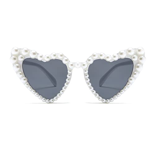 Long Keeper Love Pearl Sunglasses for Women Luxury Vintage Heart Sun Glasses Party Festival Cat Eye Bling Sunglasses UV400