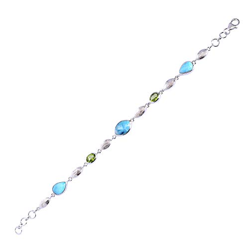 Bracelet Larimar cabochon ovale et peridot en argent : le cadeau poétique idéal de 20 cm