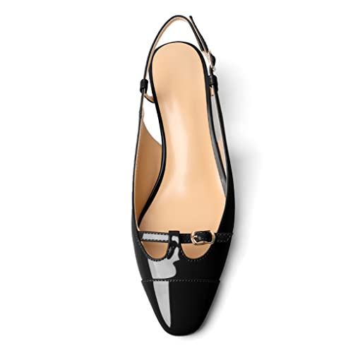 Aumoted Women's Square Toe Sandals Block Heel Slingback Pumps With Adjustable Strap Low Heel 2 Inch Dress Shoes For Ladies Wedding Party Office Evening Patent Leather Black Us Size 8 #TOP2