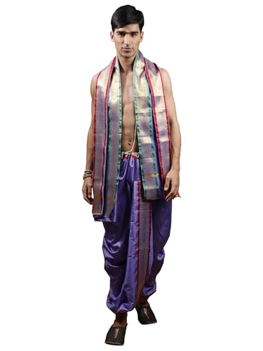 Ready to Wear Dhoti and Veshti Set with Woven Golden Border - Poly Silk product thumbnail 15